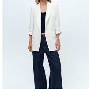 Zara White Blazer with Rolled Sleeves